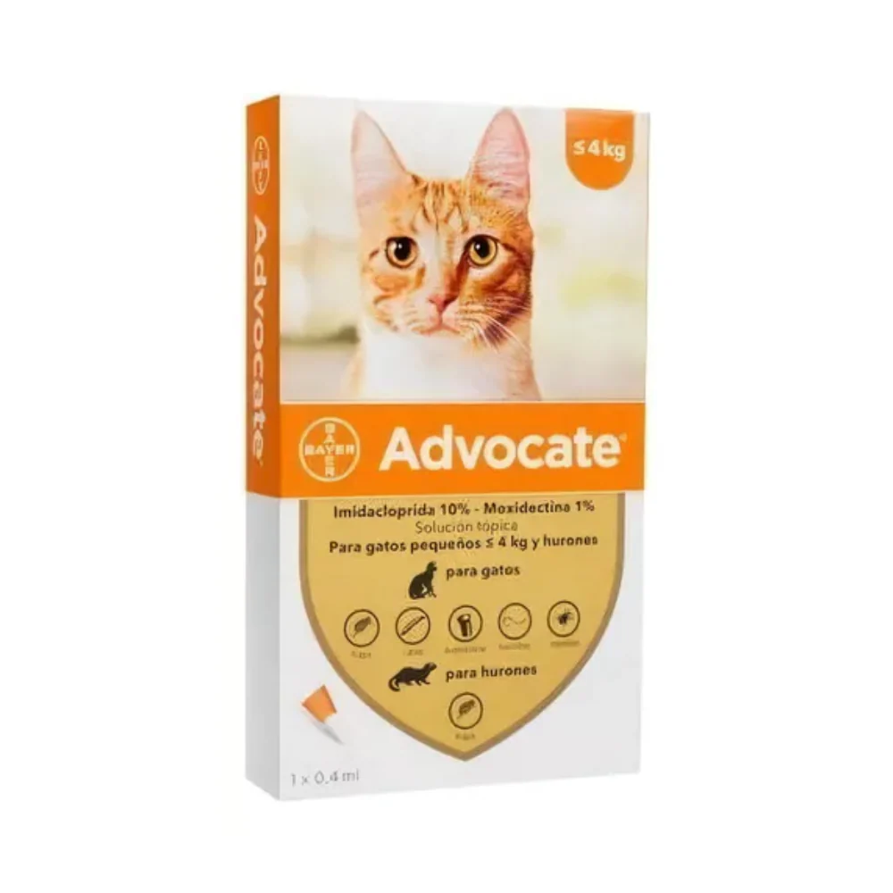 Antipulgas Tópico Advocate para Gatos ≤ 4 kg – Pack x 3 pipetas