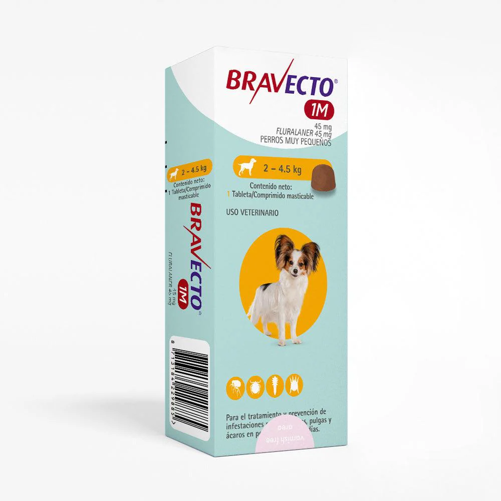 Antipulgas Bravecto 1 Mes Comprimido 2 a 4.5 KG Para Perros
