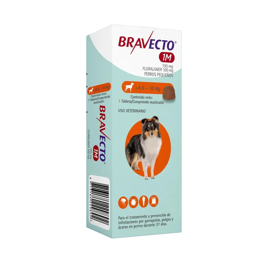 Antipulgas Bravecto 1 Mes Comprimido 4.5 a 10 KG Para Perros