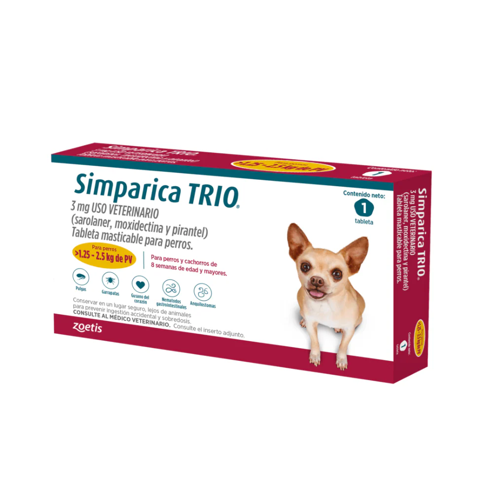 Antipulgas Simparica Trio comprimido 1.25-2.5 kg para Perros