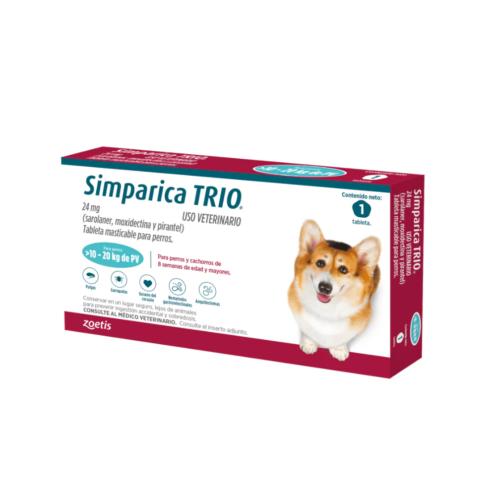 Antipulgas Simparica Trio comprimido 10-20 kg para Perros