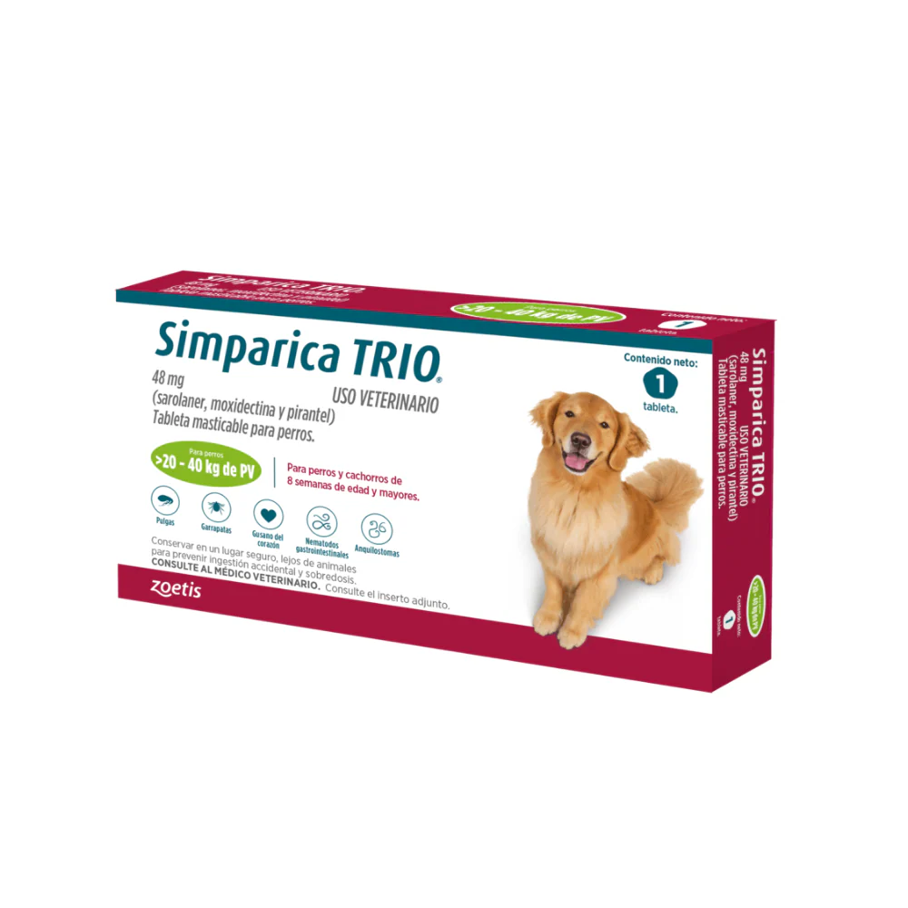 Antipulgas Simparica Trio comprimido 20-40 kg para Perros