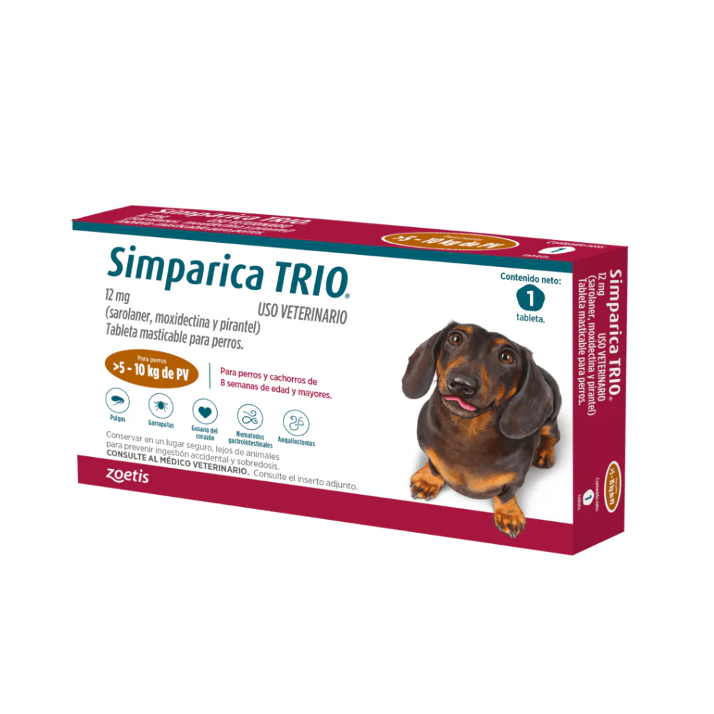 Antipulgas Simparica Trio comprimido 5 - 10 KG Para Perros