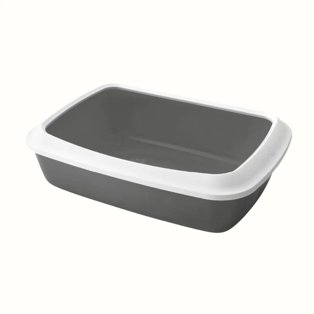 Iriz Arenero Con Aros Pequeño 42X31X12.5Cm Blanco Con Gris Para Gato