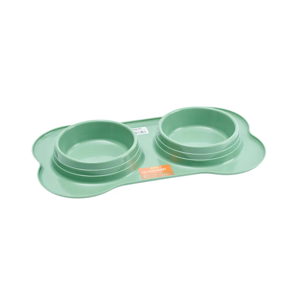 Comedero Doble Verde Oliva Kanu Pet para Perros y Gatos