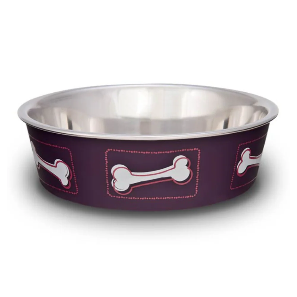 Comedero Acero Huesos Med Morado para perro