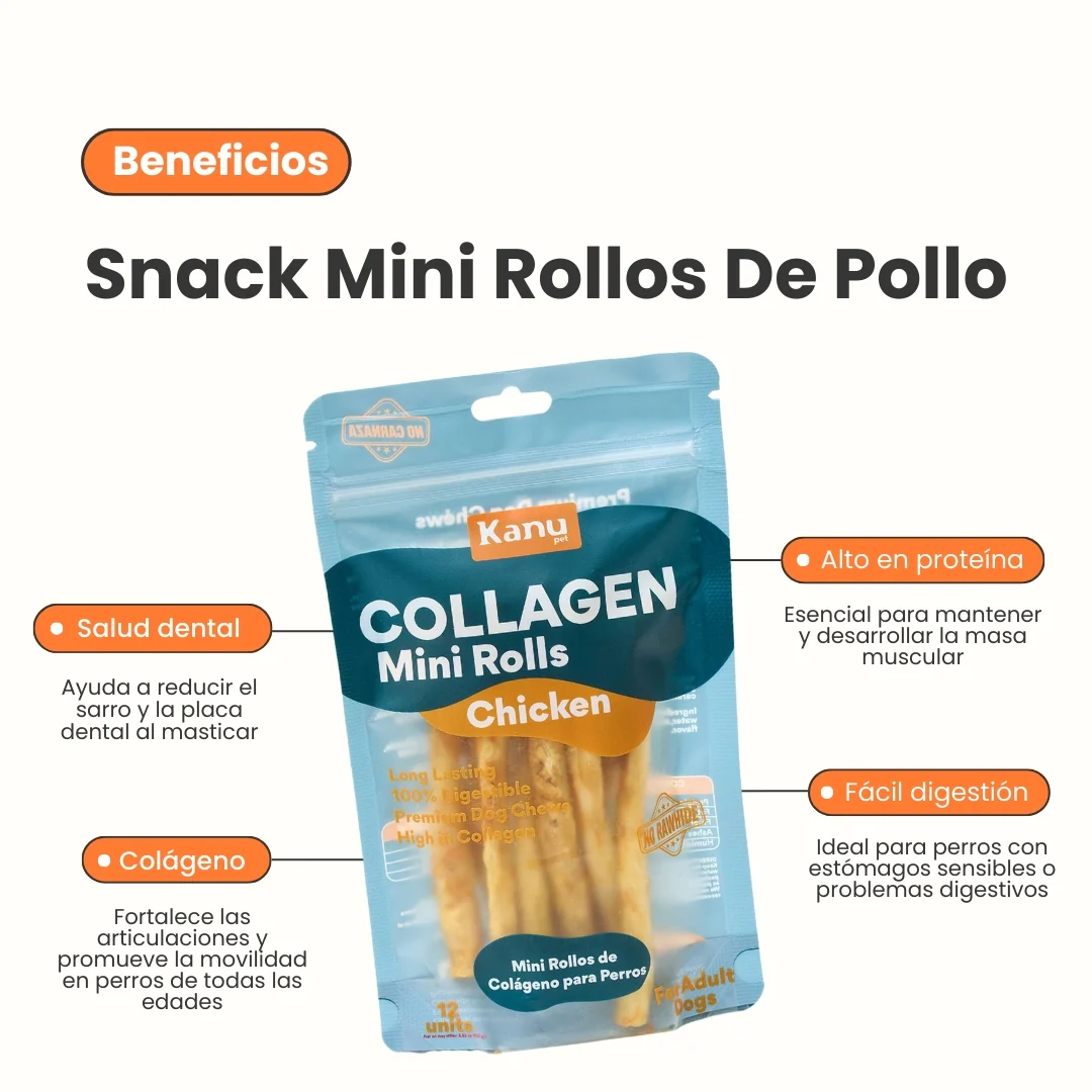 Snack Mini Rolls de Colágeno Kanu Pet de Pollo para Perro. No es carnaza x 12 Unds - Image 2