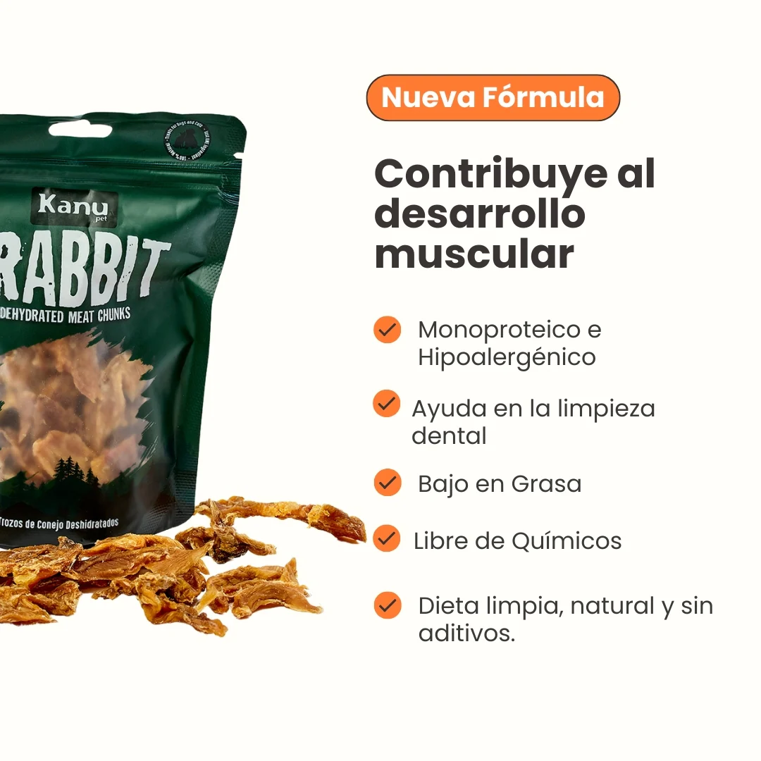 Snack de Trozos de Conejo Deshidratados Kanu Pet para perros y gatos 100% Natural Un solo ingrediente - Image 6