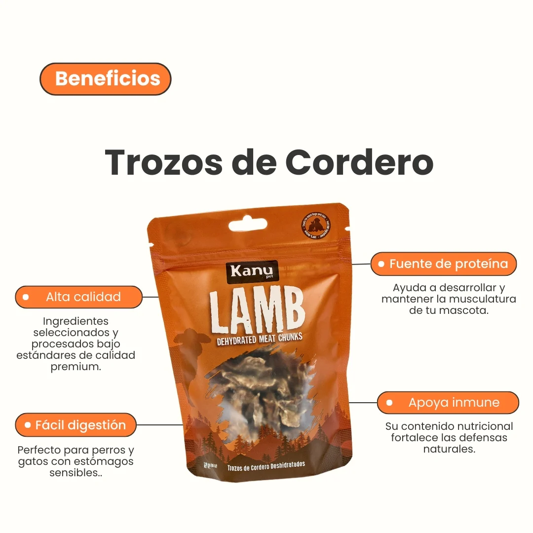 Snack de Trozos de Cordero Deshidratados Kanu Pet para perros y gatos 100% Natural Un solo ingrediente - Image 2