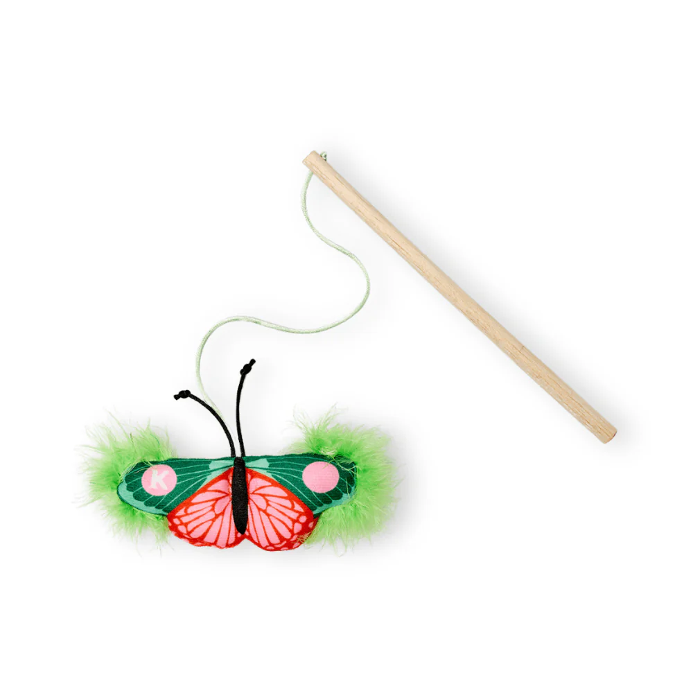 Juguete de Peluche Mariposa Verde Azul con Vara Kanu Pet para Gato