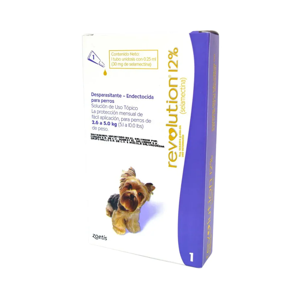 Antipulgas Revolution Morado 12% pipeta para Perros de 2.6 a 5 kg